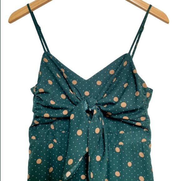 Lush | Midi Green Gold Polka Dot Tie Front Dress Size S - Picture 3 of 7